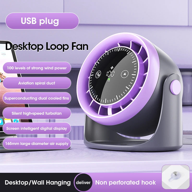 Portable Mini Touch Screen Desk Fan with 100-Speed Adjustable Quiet Cooling Strong Wind and Digital Display for Air Circulation