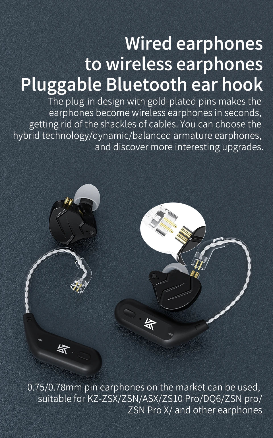 KZ AZ09 HD Bluetooth-Compatible Module 5.2 Headphones Wireless Upgrade Cable HIFI Wireless Ear Hook CPIn With Charging Bin