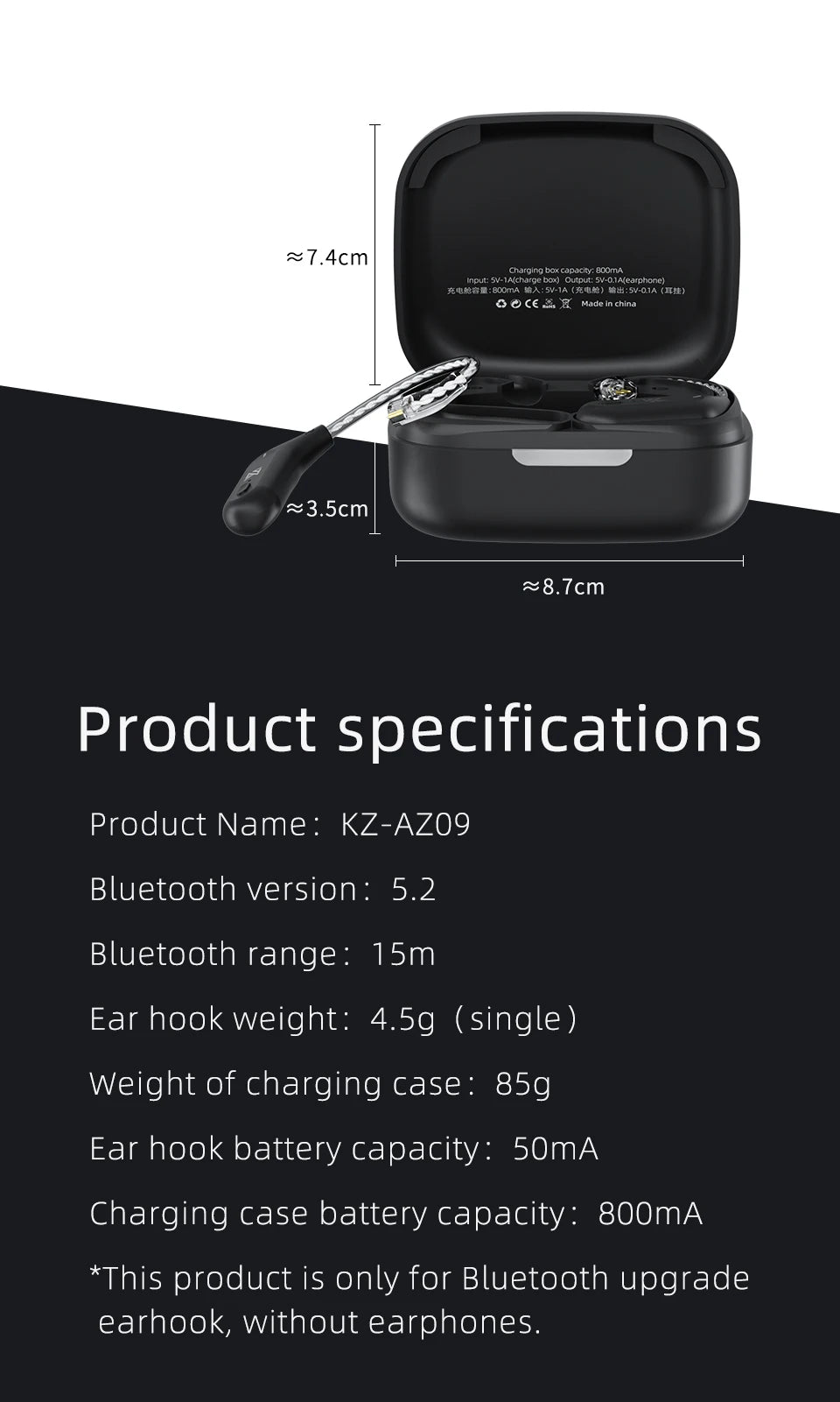 KZ AZ09 HD Bluetooth-Compatible Module 5.2 Headphones Wireless Upgrade Cable HIFI Wireless Ear Hook CPIn With Charging Bin