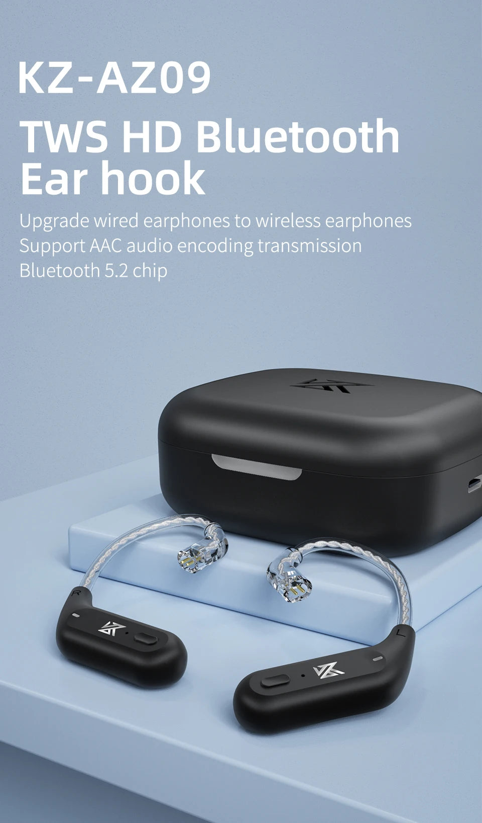 KZ AZ09 HD Bluetooth-Compatible Module 5.2 Headphones Wireless Upgrade Cable HIFI Wireless Ear Hook CPIn With Charging Bin
