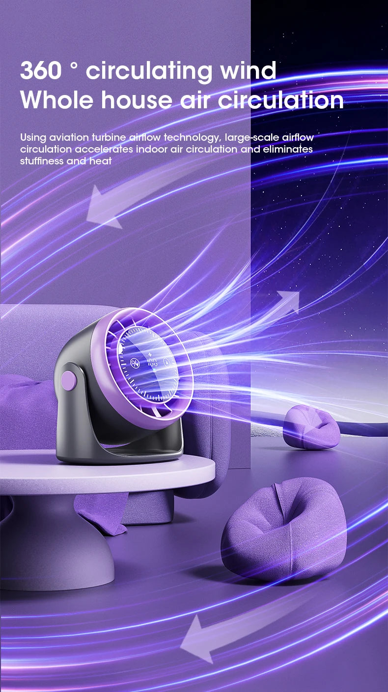 Portable Mini Touch Screen Desk Fan with 100-Speed ​​Adjustable Quiet Cooling Strong Wind and Digital Display for Air Circulation