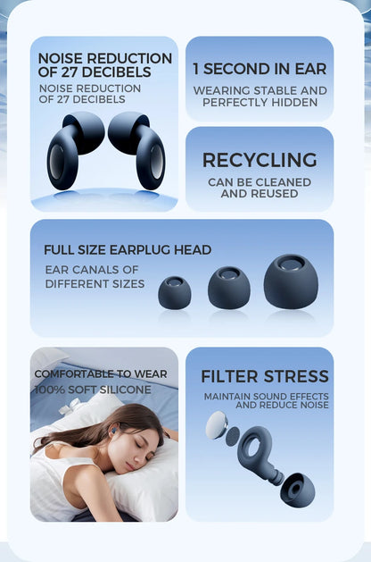 Silicone Ear Plugs for Sleeping 25dB Noise Canceling Hearing Protection Reusable Earplugs for Sleep Focus Concerts Work Study