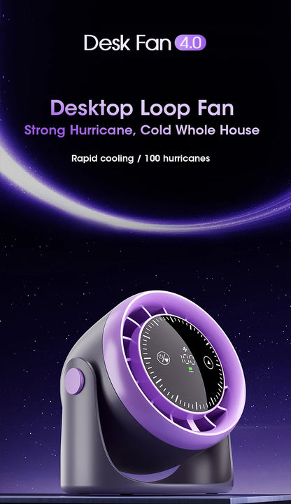 Portable Mini Touch Screen Desk Fan with 100-Speed ​​Adjustable Quiet Cooling Strong Wind and Digital Display for Air Circulation