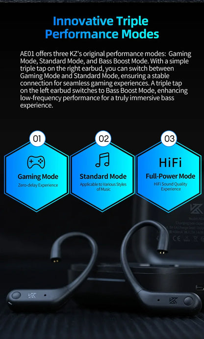 KZ AE01 Wireless Upgrade Cable Bluetooth-compatible 5.4 HIFI Wireless Ear Hook With Charging Case For DQ6 ZSX ZVX EDXPRO DQS