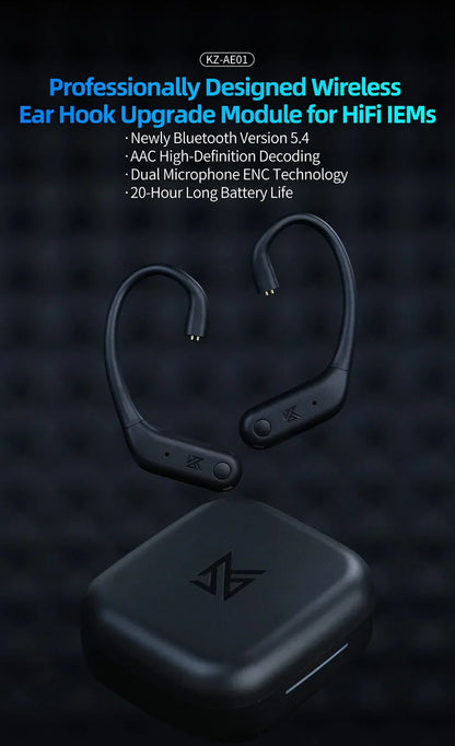 KZ AE01 Wireless Upgrade Cable Bluetooth-compatible 5.4 HIFI Wireless Ear Hook With Charging Case For DQ6 ZSX ZVX EDXPRO DQS