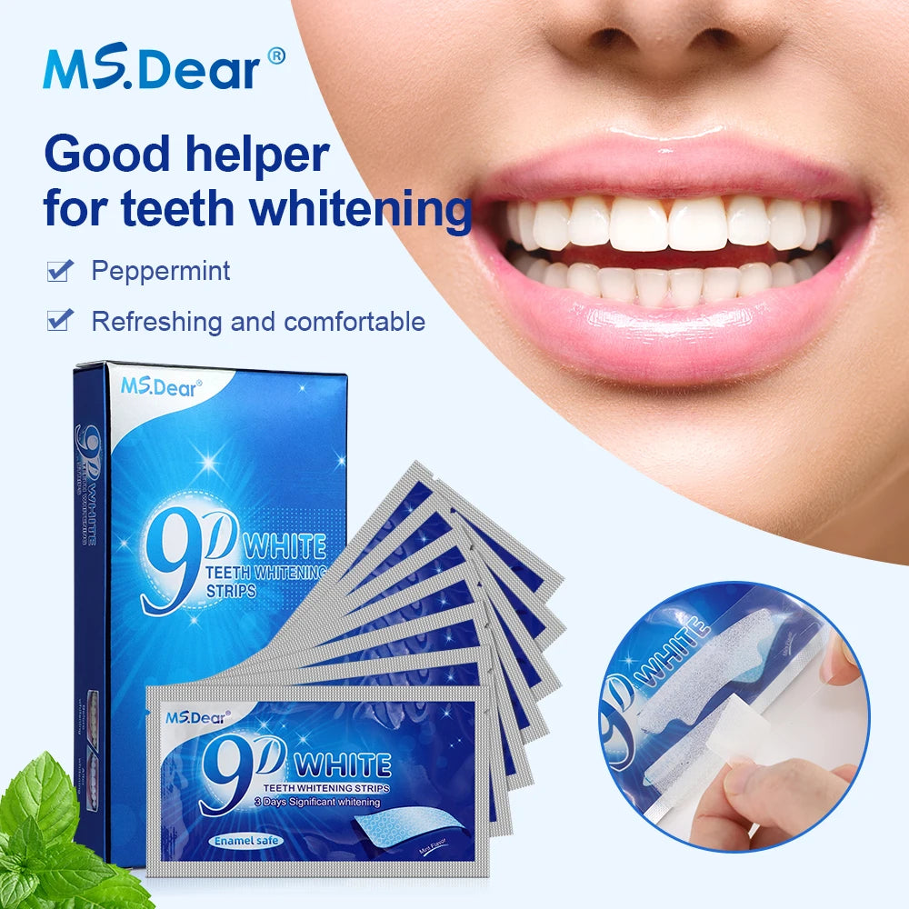 9D Gel White Teeth Cleaning Strips Oral Hygiene Care Double Elastic Teeth Bleaching Strips False Teeth Veneers Tooth Beauty Tool