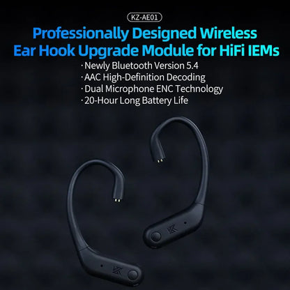 KZ AE01 Wireless Upgrade Cable Bluetooth-compatible 5.4 HIFI Wireless Ear Hook With Charging Case For DQ6 ZSX ZVX EDXPRO DQS