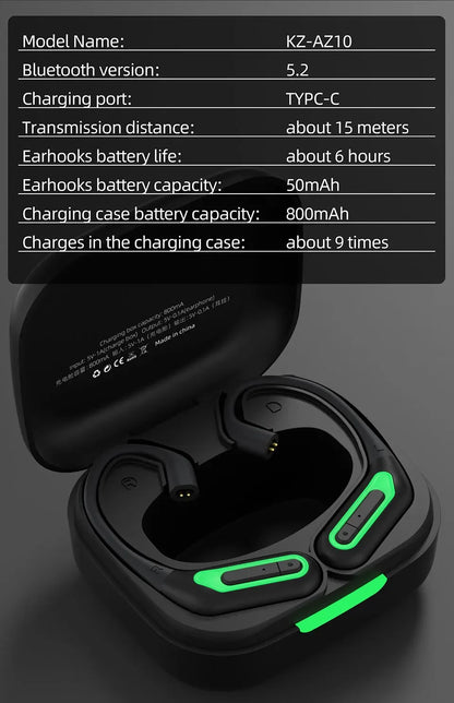 KZ AZ10 Bluetooth 5.2 Wireless Ear Hook Hifi Earphones Upgrade Cable Headset Sport Game Headphone Line For KZ ZS10 PRO ZSX ZAS