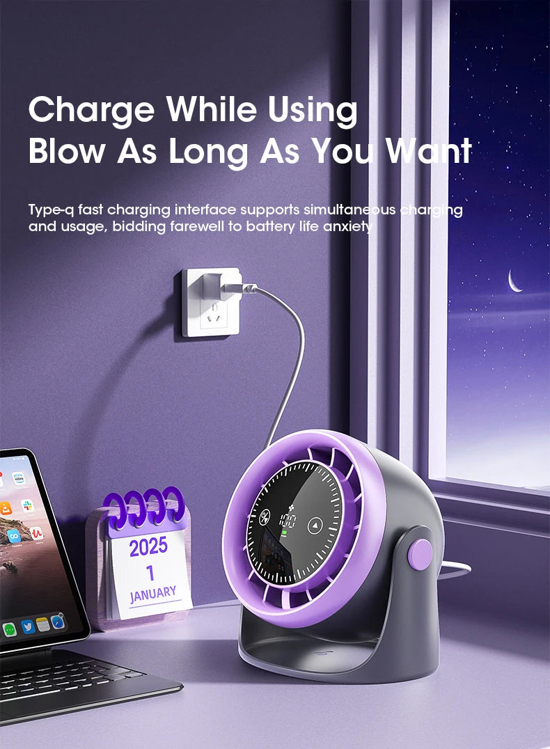 Portable Mini Touch Screen Desk Fan with 100-Speed ​​Adjustable Quiet Cooling Strong Wind and Digital Display for Air Circulation