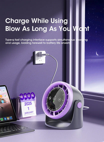 Portable Mini Touch Screen Desk Fan with 100-Speed ​​Adjustable Quiet Cooling Strong Wind and Digital Display for Air Circulation