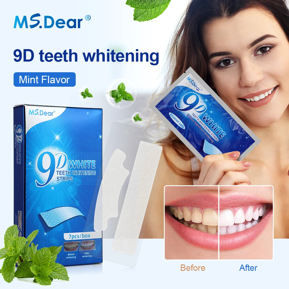 9D Gel White Teeth Cleaning Strips Oral Hygiene Care Double Elastic Teeth Bleaching Strips False Teeth Veneers Tooth Beauty Tool