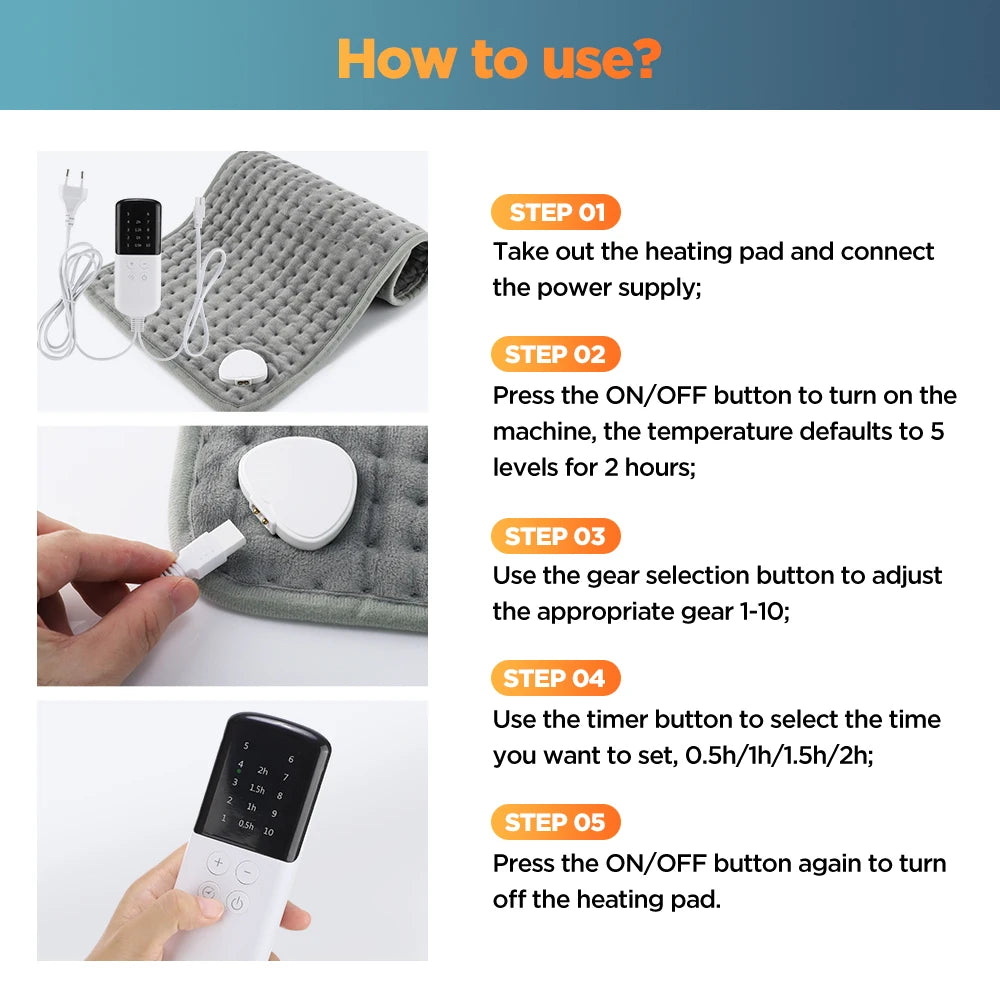 Electric Heating Pad Heat Mat with 10 Levels Constant Temp 4 Mode Timer Body Warming Thermal Mat for Abdomen Hand Thermal Mat