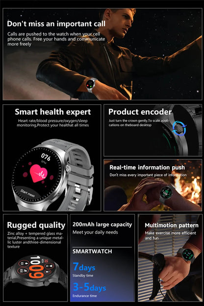 GL Wear 2025 New Men's Smart Watch HD Display Health Tracking Bluetooth Calling Voice Assistant Sports Smartwatch