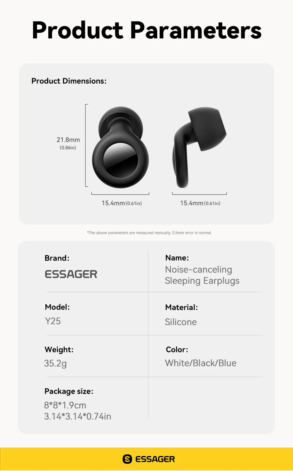 ESSAGER Noise Cancelling Ear Plugs for Sleeping Soft Silicone Sleep Earplugs Noise Reduction Earbuds for Sleep Work Study Travel