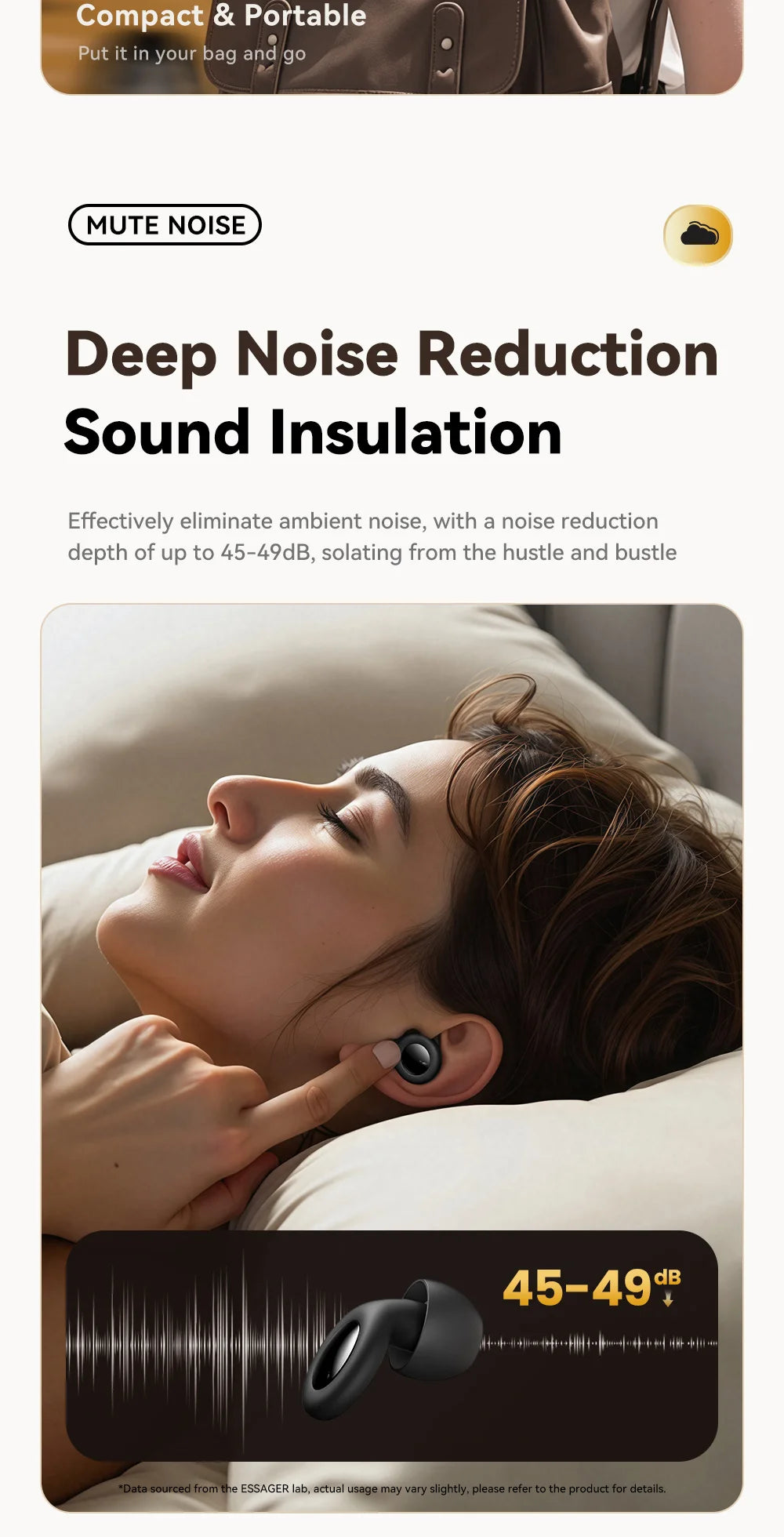 ESSAGER Noise Cancelling Ear Plugs for Sleeping Soft Silicone Sleep Earplugs Noise Reduction Earbuds for Sleep Work Study Travel