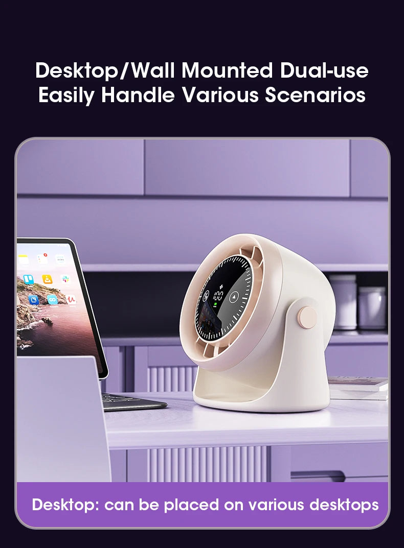 Portable Mini Touch Screen Desk Fan with 100-Speed ​​Adjustable Quiet Cooling Strong Wind and Digital Display for Air Circulation